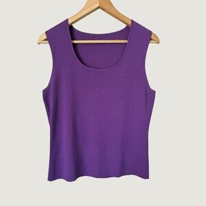 Purple Knit Tank Top Sleeveless Scoop Neck Ribbed Shell Shirt Womens M Retro